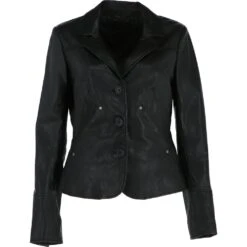 Womens Short Leather Blazer Jacket Black : Ballina