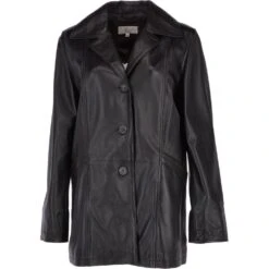 Womens Single Breasted Leather Coat Black/ddy : Eileen