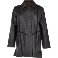 Womens Single Breasted Oversized Leather Coat Black/ani : Fiona
