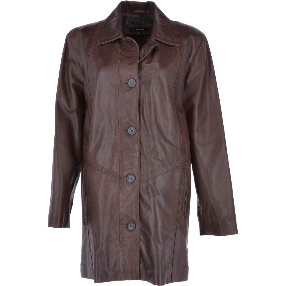 Womens Single Breasted Oversized Leather Coat Mid Brown/app : Fiona