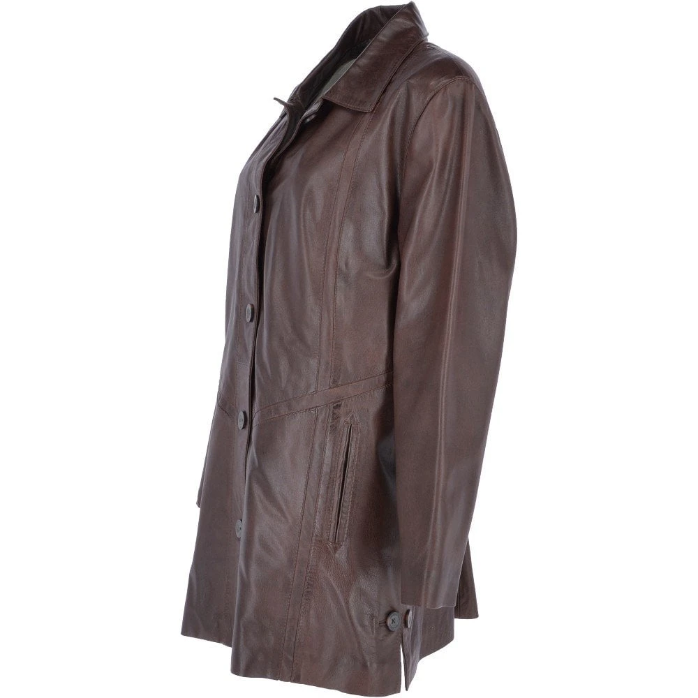 Womens Single Breasted Oversized Leather Coat Mid Brown/app : Fiona - Image 2