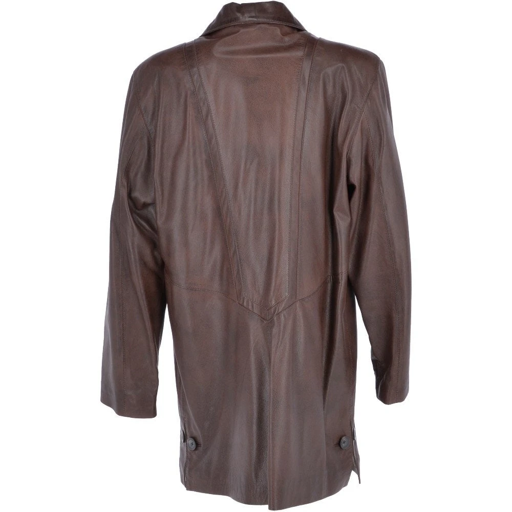 Womens Single Breasted Oversized Leather Coat Mid Brown/app : Fiona - Image 3