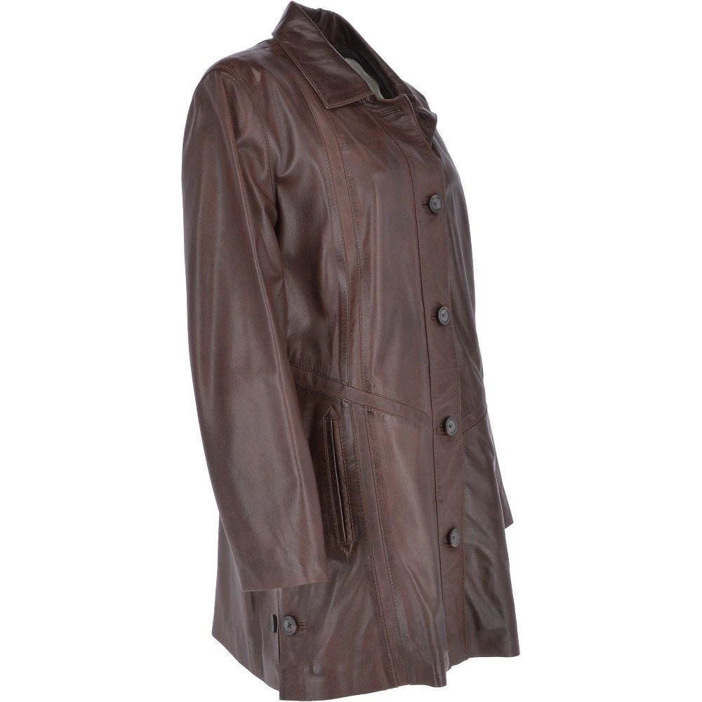 Womens Single Breasted Oversized Leather Coat Mid Brown/app : Fiona - Image 4