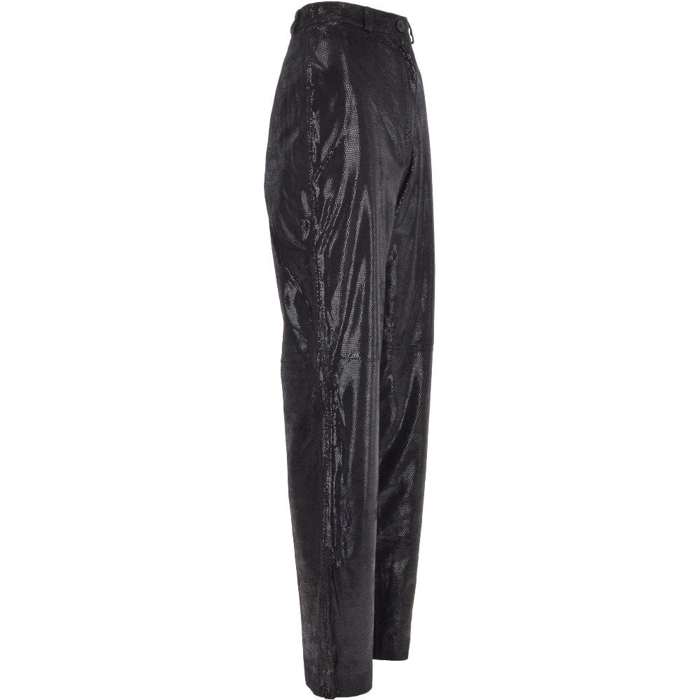 Womens Snake Print Leather Trousers Black/croc: 766 - Image 4