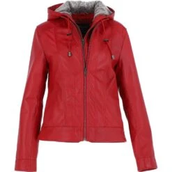 Womens Two-In-One Leather Hooded Jacket Red : Malmo