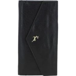 Women's Vintage Wash Large 12 Card Leather Purse Black : G-43