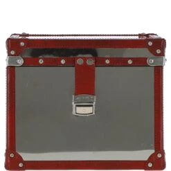 Wood And Aluminium Mirror Storage Box With Red Leather Trim And Stud Detailing: AGC 919