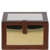 Wood And Aluminium Mirror Storage Box With Tan Leather Trim: AGC1856