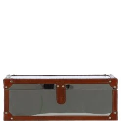 Wood And Aluminium Mirror Storage Box With Tan Leather Trim And Stud Detailing: AGC 31
