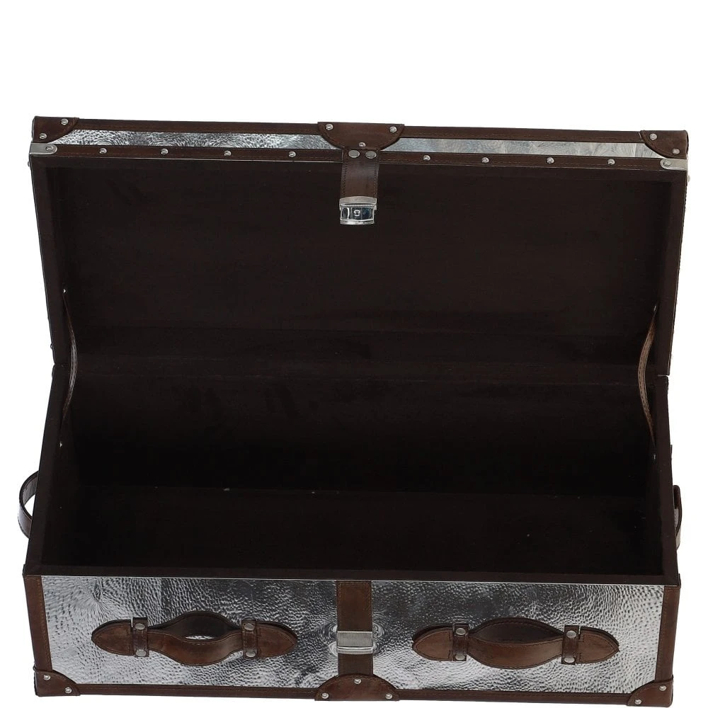 Wood And Aluminium Mirror Trunk With Brown Leather Trim And Stud Detailing: AGC 908 - Image 2