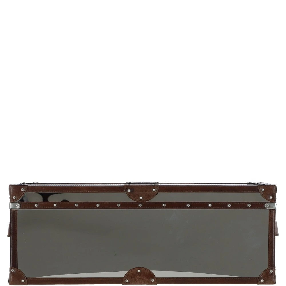 Wood And Aluminium Mirror Trunk With Brown Leather Trim And Stud Detailing: AGC 908 - Image 4