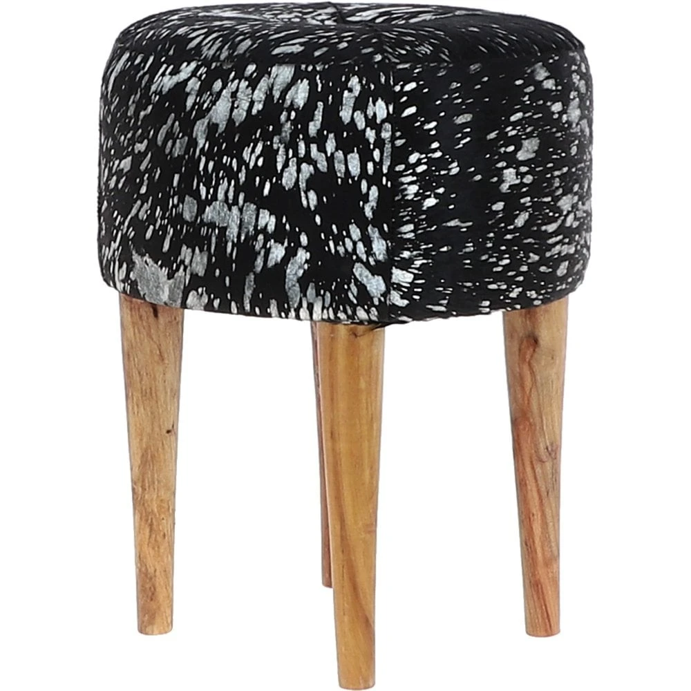 Wooden Legs Hair-on Cowhide Stool Black/Silver: AGC-18 - Image 3