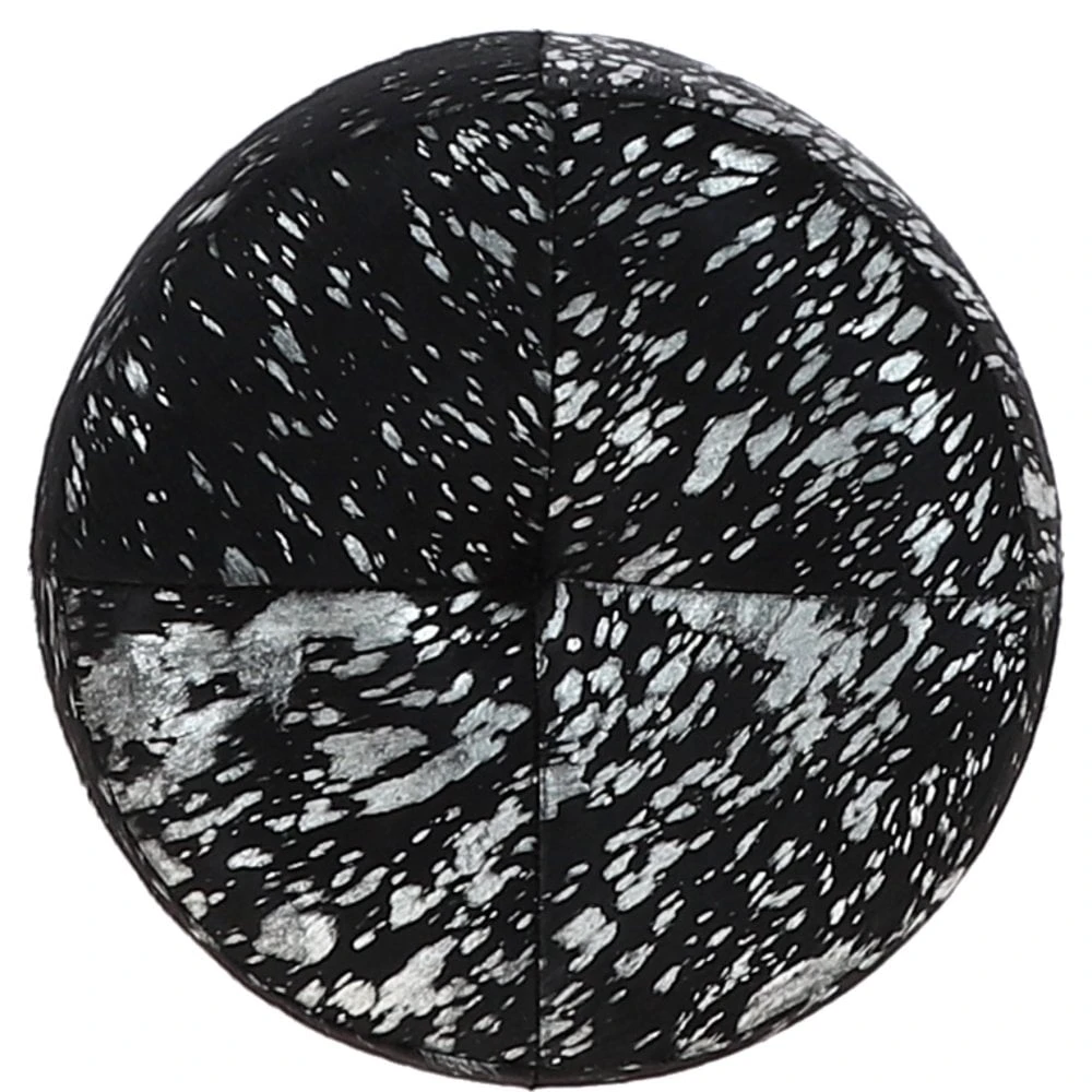 Wooden Legs Hair-on Cowhide Stool Black/Silver: AGC-18 - Image 5