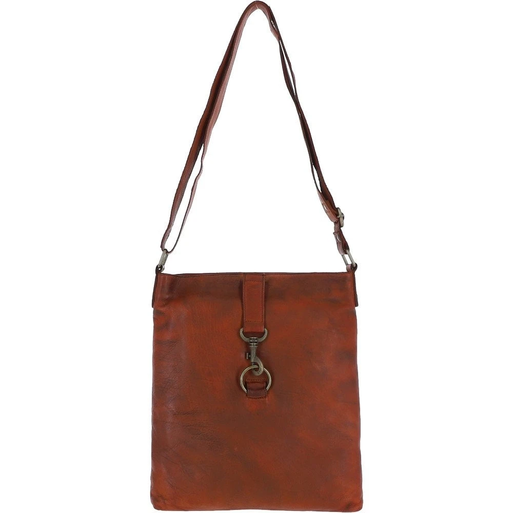 Zip Top Large Dipped Leather Shoulder Bag Tan: R-18