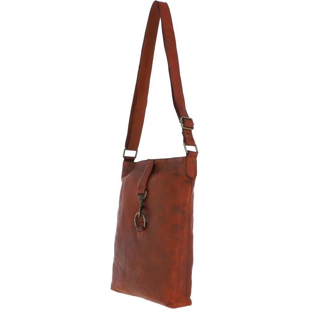 Zip Top Large Dipped Leather Shoulder Bag Tan: R-18 - Image 2