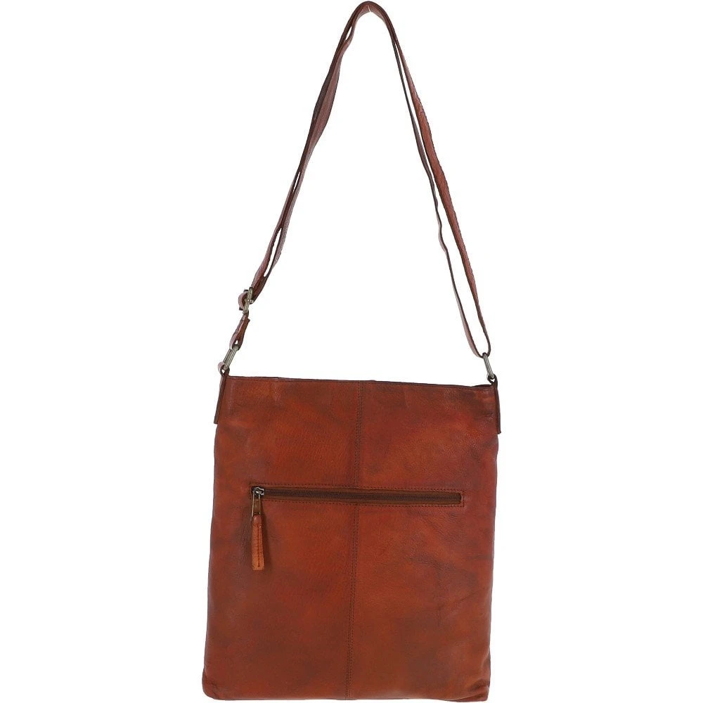 Zip Top Large Dipped Leather Shoulder Bag Tan: R-18 - Image 3