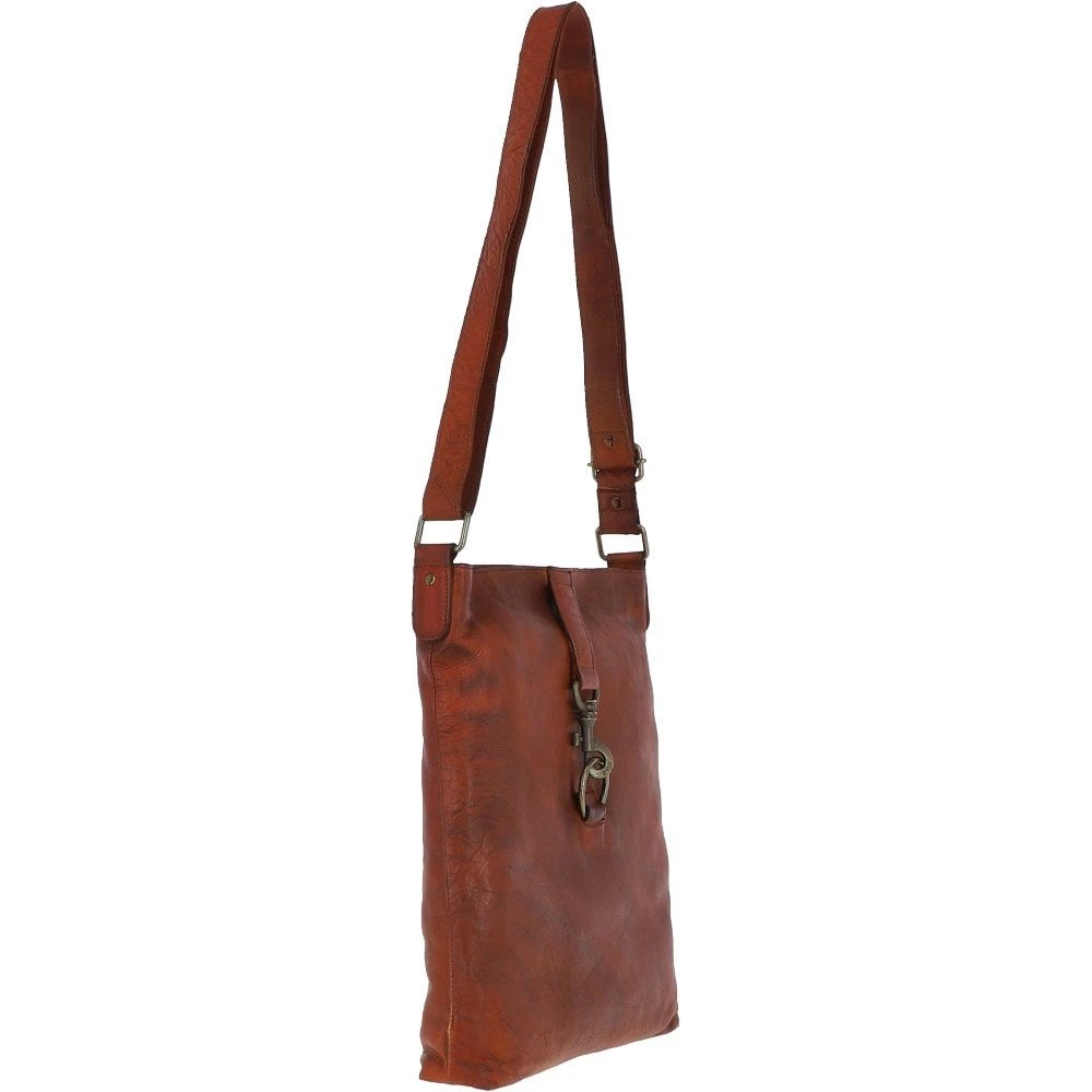 Zip Top Large Dipped Leather Shoulder Bag Tan: R-18 - Image 4